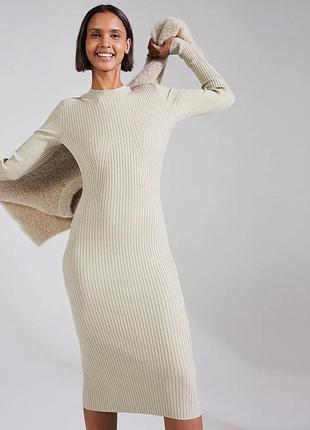 Сукня міді жіноча h&m у рубчик з довгим рукавом бежева