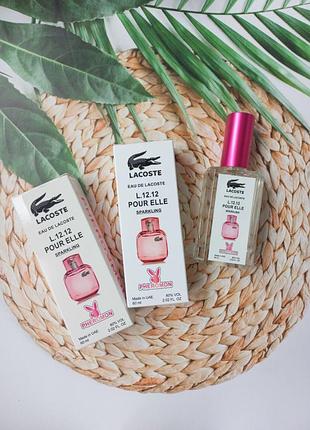 Солодкі парфуми lacoste l.12.12 pour elle sparkling 60 ml з феромонами жіночі духи стійкі гарні жіночі парфуми ласта рожеві