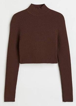 Коричневый укороченный лонгслив / водолазка h&amp;m divided в рубчик