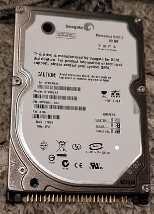 100% ide hdd 2.5 80 гб seagate 5400 29.4/29.4 жесткий диск st98823a сигейт ata pata