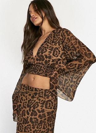 Леопардова блуза топ кофта з широкими рукавами boohoo
