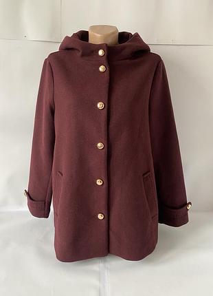 23% вовна! коротке пальто-куртка h&m hooded coat із шерстю у глибокому бордовому кольорі. розмір с, чудово сяде і на m. колір темніший.