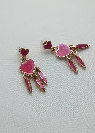 Винтажные серьги, подвески, розовые сердца, сердечки, бренд, винтаж