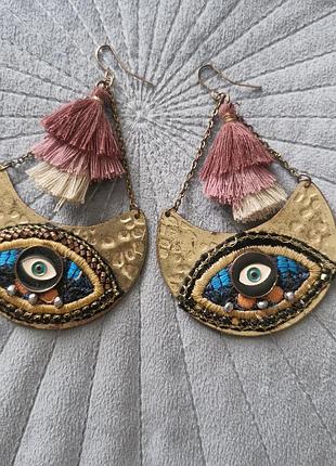 Длинные серьги в стиле бохо с глазами👁👁