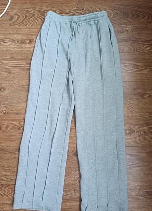 Теплые спортивные штаны палаццо shein на флисе / широкие серые джоггеры wide-leg, размер l