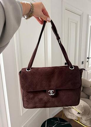 Сумка жіноча chanel стьобана замшева шоколадна