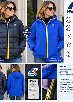 Двусторонняя женская куртка k-way jacques thermo plus double, оригинал, размер s–m