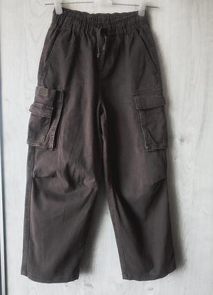 Трендові коричневі штани-карго beatwear на резинці, р. 140 (бавовна)