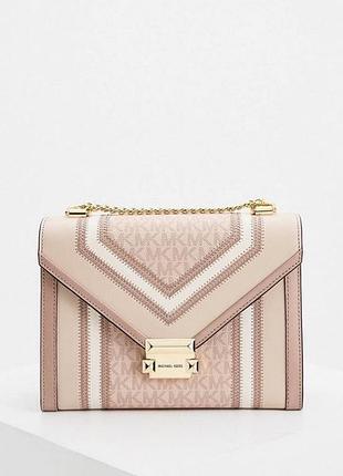 Оригінальна жіноча сумка michael kors whitney medium color-block and signature logo shoulder bag у ніжно-рожевому комбінованому забарвленні .