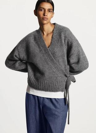 Вовняний кардиган на запах cos wool-blend wrap cardigan (сірий меланж) оверсайз