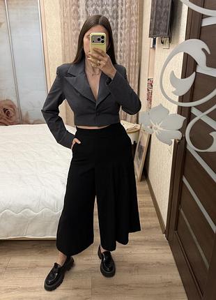 Черные широкие кюлоты-юбка, штаны широкие zara