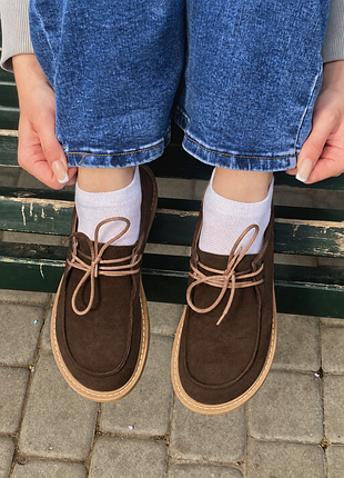 Туфли женские анатомические натуральный замш шоколадный цвет 3