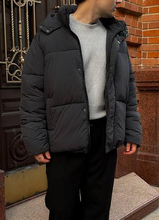 Пуховик сірий, графіт, чорний