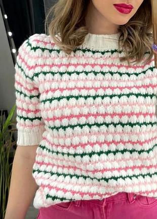 Светр жіночий zara в смужку, з коротким рукавом, розмір m