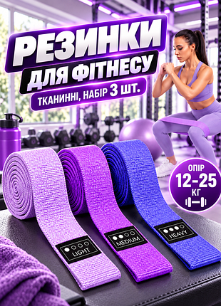 Резинки для фитнеса apex 439, тканевые, набор 3 шт., сопротивление 12-25 кг, для тренировок и спорта, разные цвета