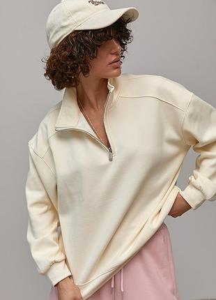 Жіночий теплий світшот oversize з коміром-стійкою на блискавці мод 71261
