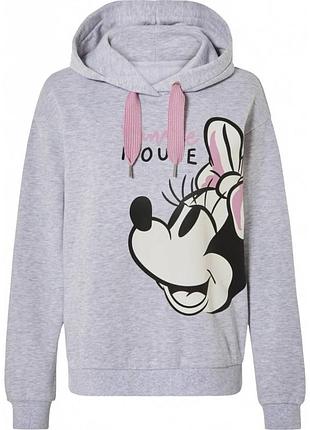 Теплое оверсайз худи disney minnie mouse на флисе, серая женская толстовка трехнитка с начесом минни маус