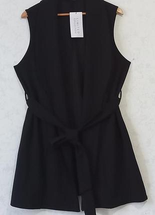 Жилет, накидка без гудзиків, під пояс, чорна. eur.48, uk.20, us.16