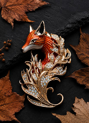 Эффектная, акцентная, дизайнерская брошь "сказочная лиса".🦊