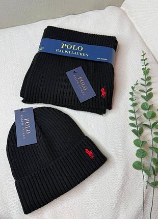 Комплект жіночий polo ralph lauren: шапка біні та шарф, чорний