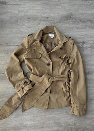 Бежевий короткий тренч zara basic з поясом (с-m)