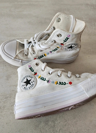 Кеди білі з вишивкою converse для дівчинки,  32 розмір