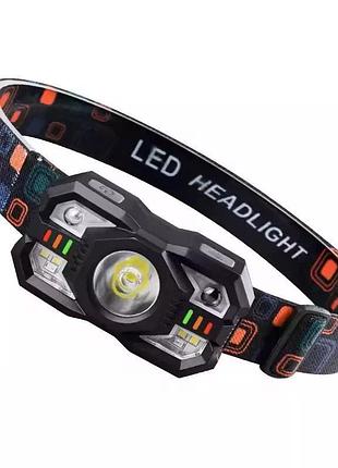 Налобный светодиодный фонарь xs-09-lm с 6 smd-диодами и сенсорным управлением черный