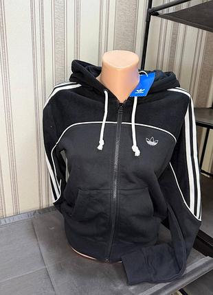 Кофта жіноча adidas на змійці з капюшоном чорна