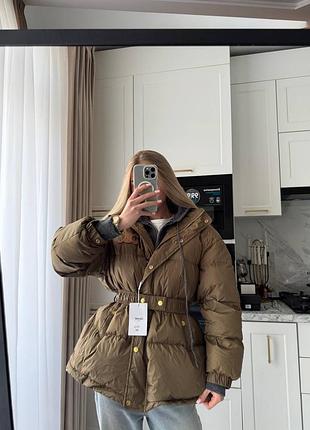 Жіночий пуховик celine з капюшоном та поясом, хакі