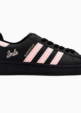 Женские кроссовки adidas superstar smile black/pink / smb+ 🔗