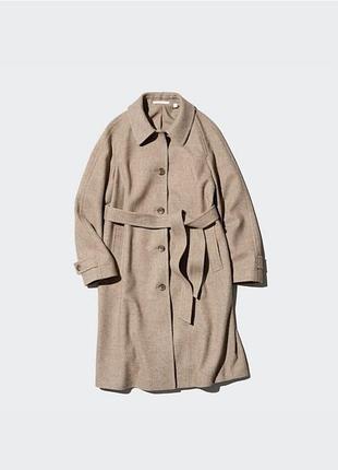 Пальто uniqlo твідове бежеве tweed single collar coat