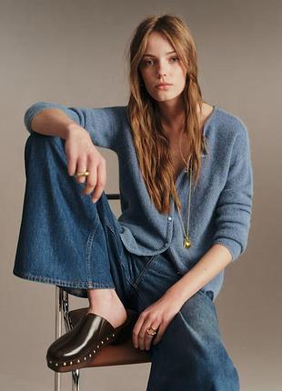 Ніжний мохеровий кардиган джемпер sezane gaspard cardigan — vintage blue | xxs, мохер та бейбі альпака