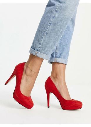 Красные замшевые туфли лодочки new look ( gorgeous ) на платформе и высоком каблуке, размер eur 40 / uk 7