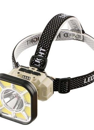 Налобний led-ліхтар 826x xpe + 8 cob із заряджанням usb type-c та кріпленням на велосипед бежевий