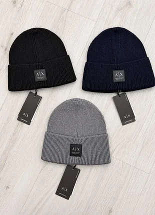 Шапка чоловіча armani exchange біні чорна, сіра, синя