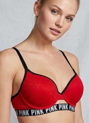 Кружевной красный с черным  бюстгальтер victoria's secret 32d большой пуш-ап, бретели трансформеры