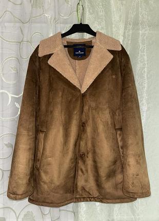 Мужская коричневая утепленная демисезонная куртка дубленка шерпа tom tailor xl-2xl (52-54)