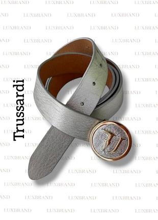 Ремень серебристый кожаный trussardi