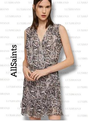 Сукня халат allsaints коротка в анімалістичний зміїний принт з оборками та на запах