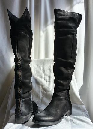 Ботфорты сапоги натуральная кожа нубук замша высокие под колено за колено steve madden плоская подошва без каблука деми демисезон