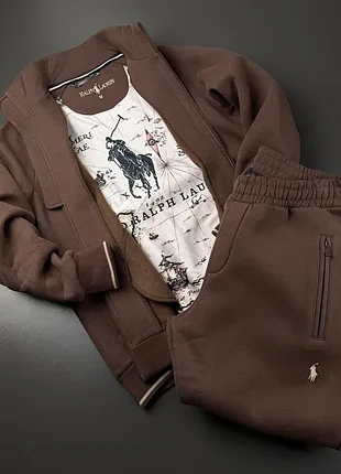 Спортивний костюм чоловічий polo ralph lauren теплий на флісі коричневий