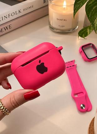 Чохол для навушників apple airpods pro з карабіном barbie pink рожевий неоновий фуксія малиновий силіконовий захисний аірподс про кейс для еірподс про
