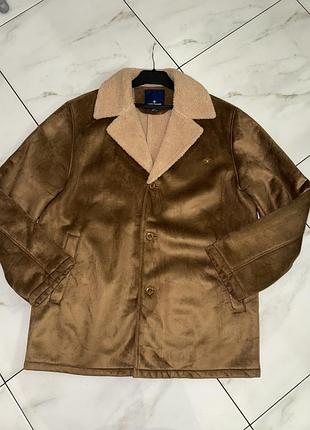Мужская коричневая утепленная демисезонная куртка дубленка шерпа tom tailor xl-2xl (52-54)