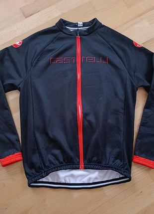 Велосипедна джерсі з довгим рукавом з принтом castelli fondo (castelli fondo jersey) чорного кольору з червоними акцентами.