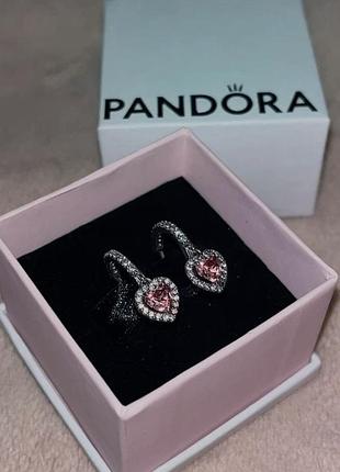 Серьги pandora сердце с блестящим ореолом / серебряные серьги пандора