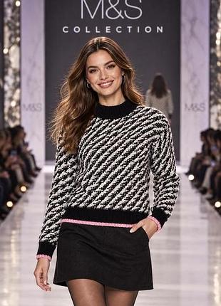 Свитер женский marks &amp; spencer | черно-белый | размер m | хлопок, полиэстер, вискоза, альп...