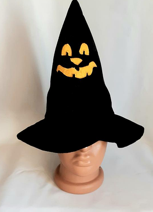 Шляпа колпак тыквенной ведьмы halloween карнавальный черный велюровый на 2-5 лет