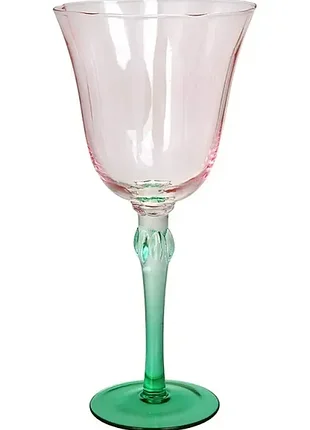 Набор 6 стеклянных бокалов для вина "flower glass" 400мл розовый с зеленым