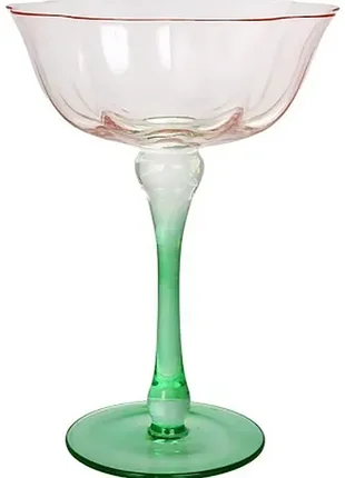 Набор 6 стеклянных бокалов для шампанского "flower glass" 250мл розовый с зеленым