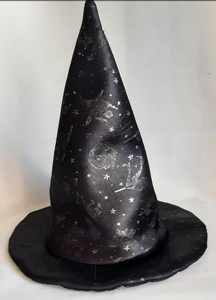 Шляпа колпак ведьмы halloween карнавальный черный с золотистым рисунком